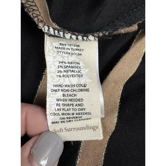 Soft Surroundings Knit Tunic Top Long Slv Black Tan Gold Metallic Thread Size 2x - Picture 12 of 12